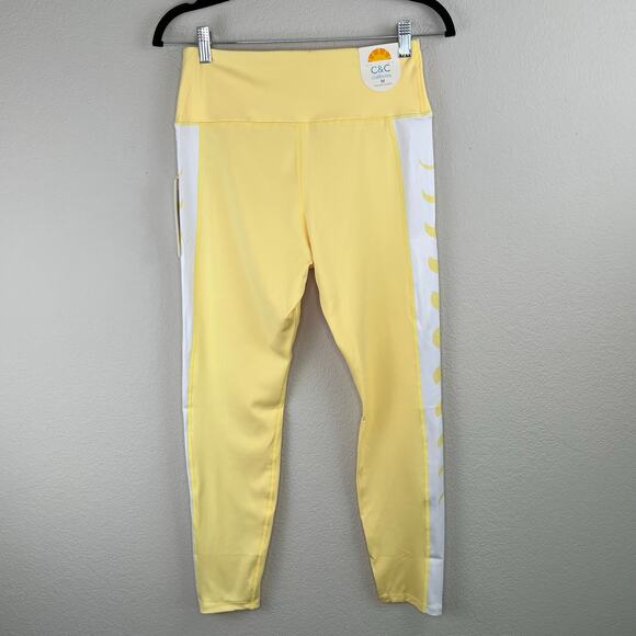 C&C California Pale Banana Yellow High Waist Cropped Workout Leggings Large NWT - Picture 12 of 12